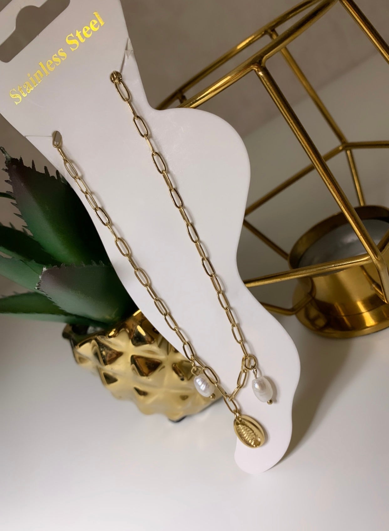 Bracelet cheville perles & coquillage