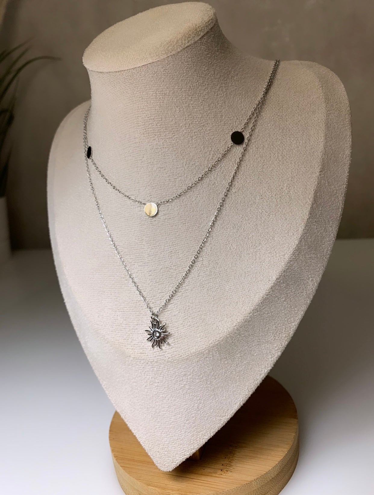 Collier double Pendentif Sun Silver