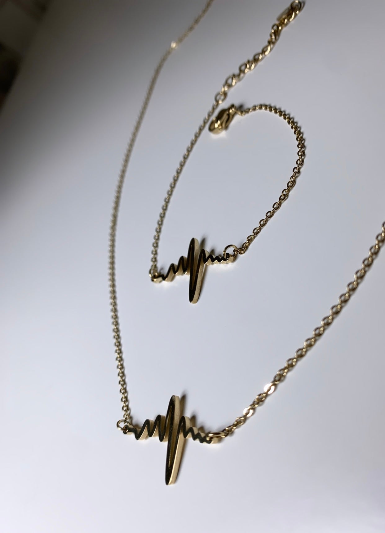 Ensemble collier et gourmette battement de cœur