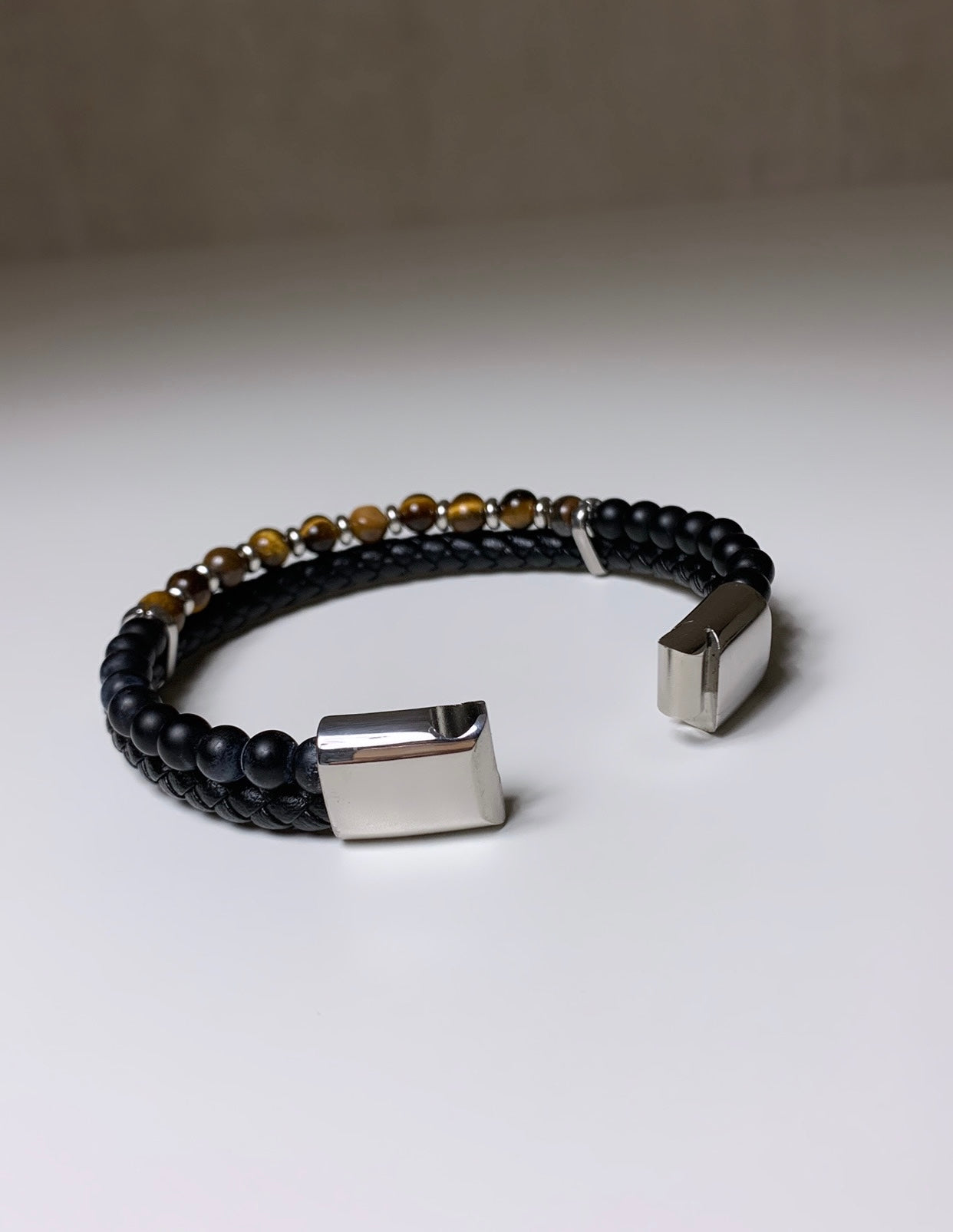 Bracelet Homme cuir & acier inoxydable