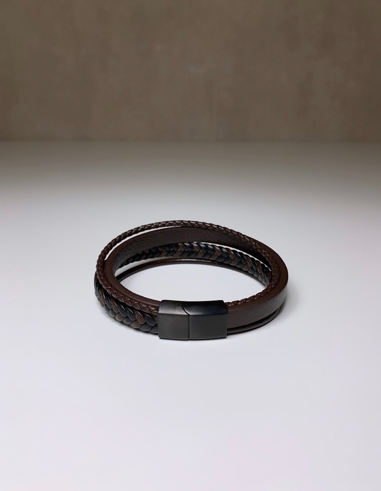 Bracelet Homme en cuir marron & acier inoxydable