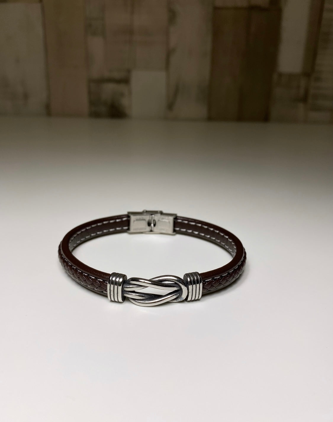 Bracelet Homme en cuir tressé Marron