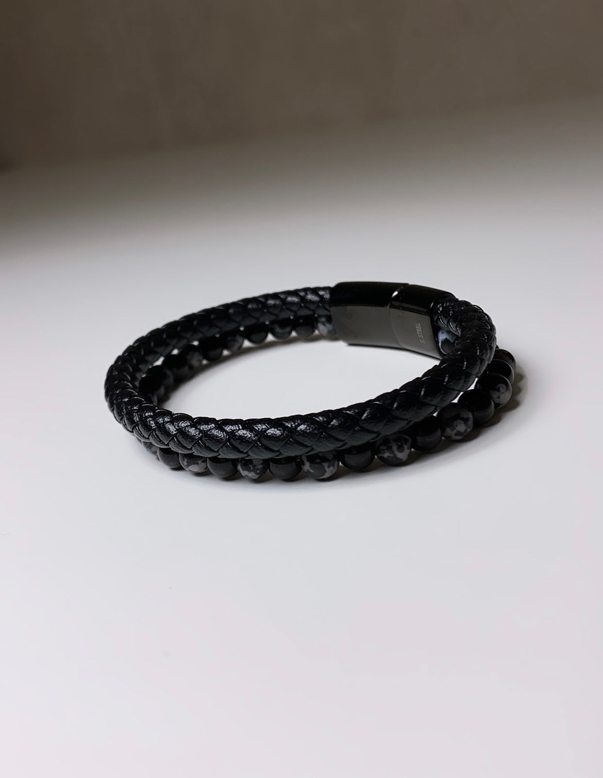 Bracelet Homme en cuir & acier inoxydable