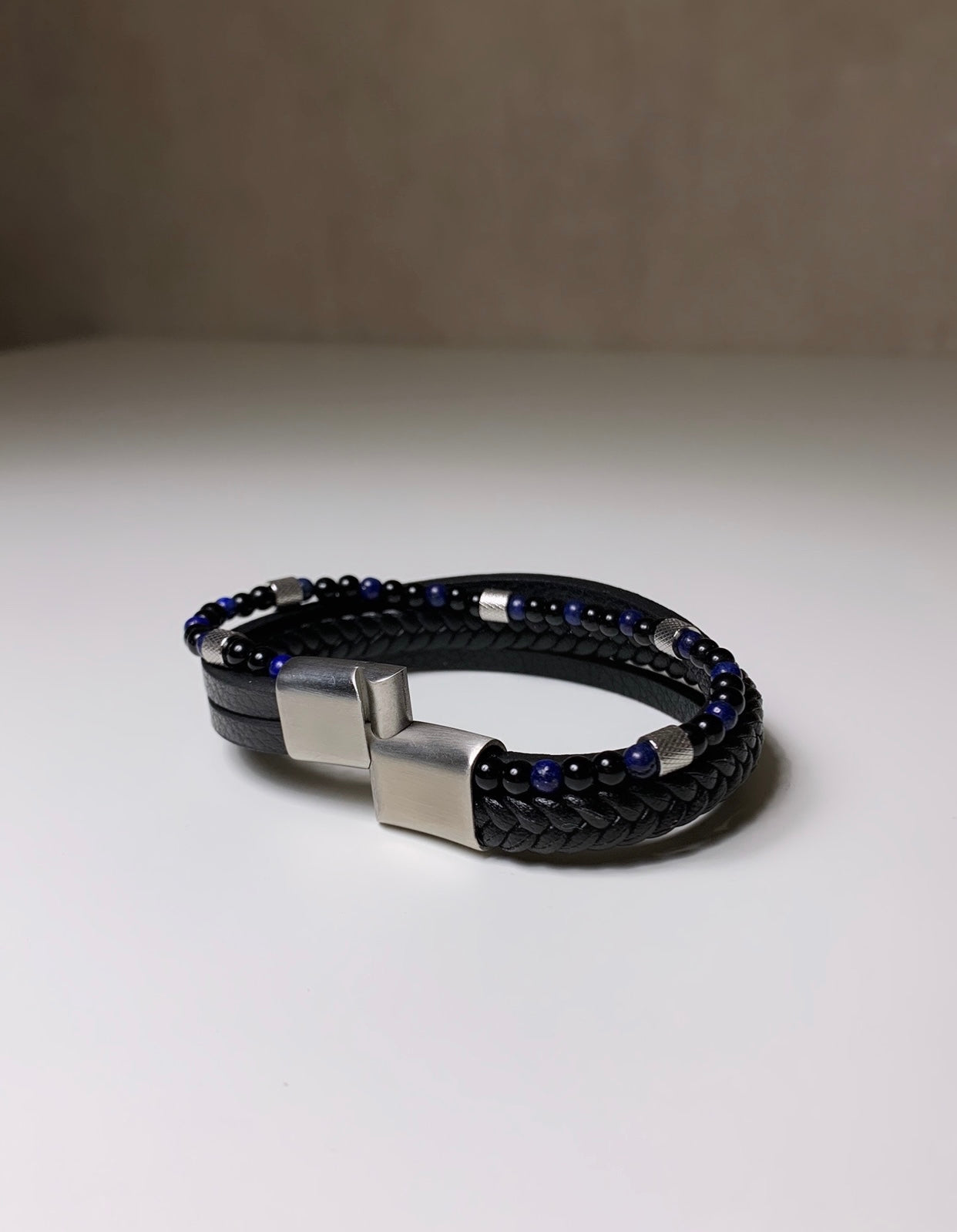 Bracelet Homme en cuir & acier inoxydable