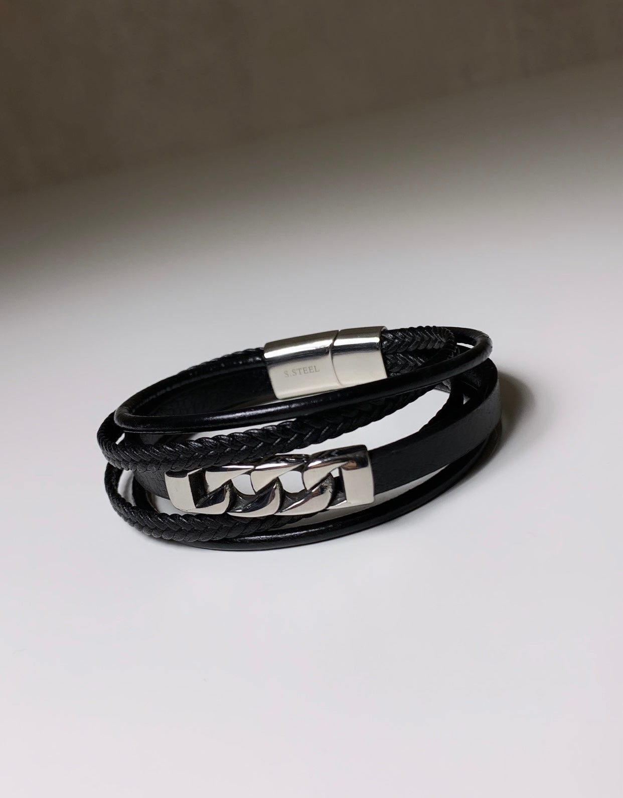 Bracelet Homme en cuir & acier inoxydable