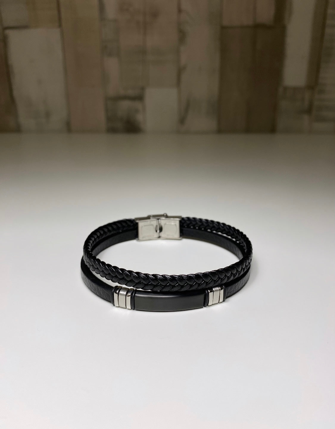 Bracelet Homme en cuir, multi-rangs, tendance, Noir