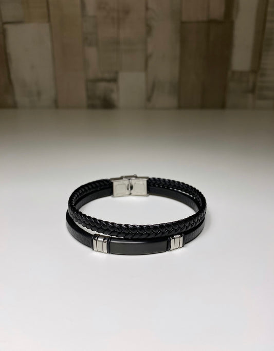 Bracelet Homme en cuir, multi-rangs, tendance, Noir