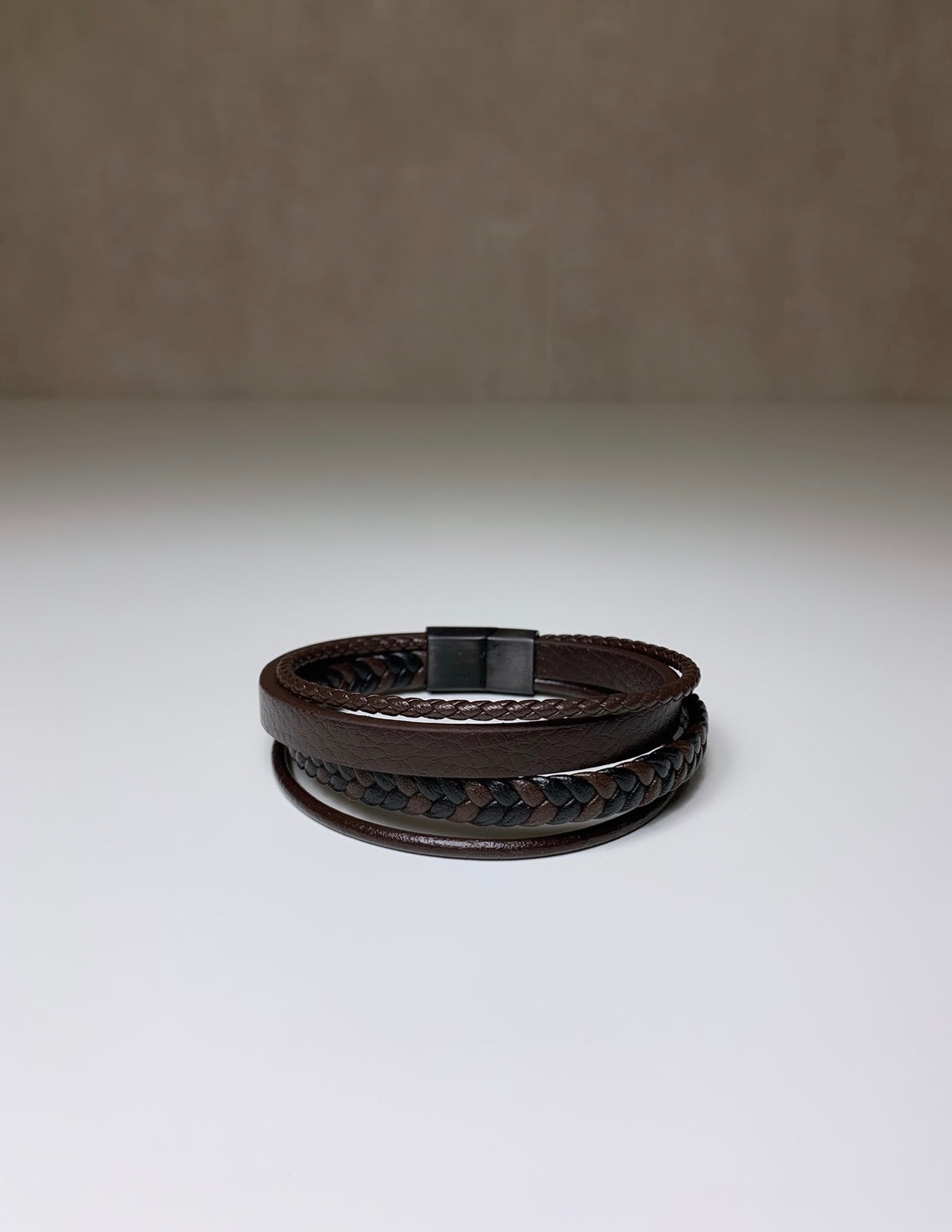 Bracelet Homme en cuir marron & acier inoxydable