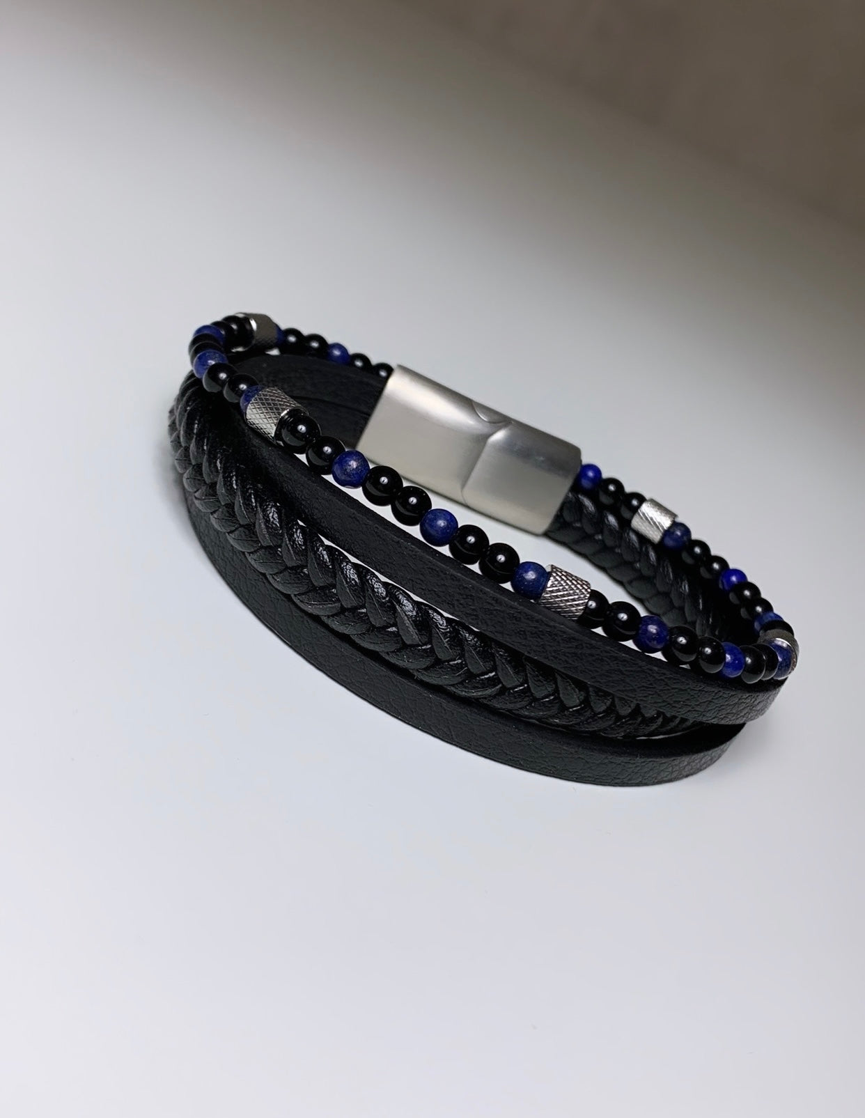 Bracelet Homme en cuir & acier inoxydable