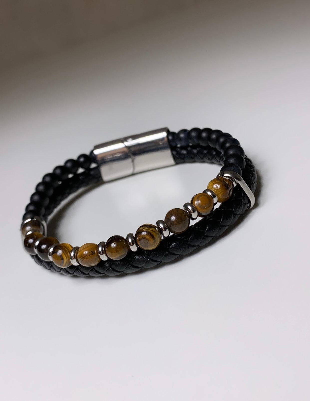 Bracelet Homme cuir & acier inoxydable