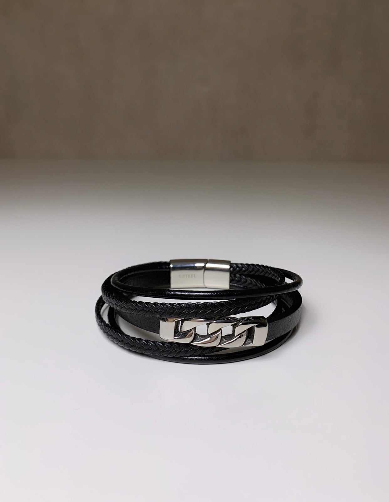 Bracelet Homme en cuir & acier inoxydable