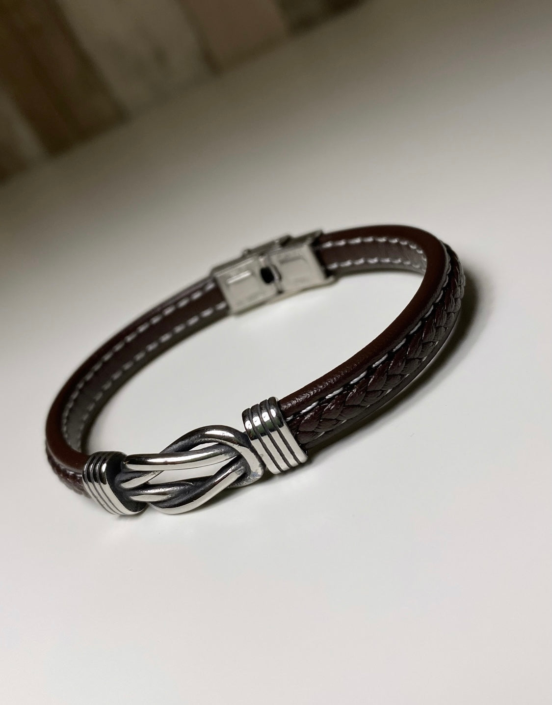 Bracelet Homme en cuir tressé Marron