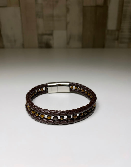 Bracelet Homme tressé et perles douces Marron