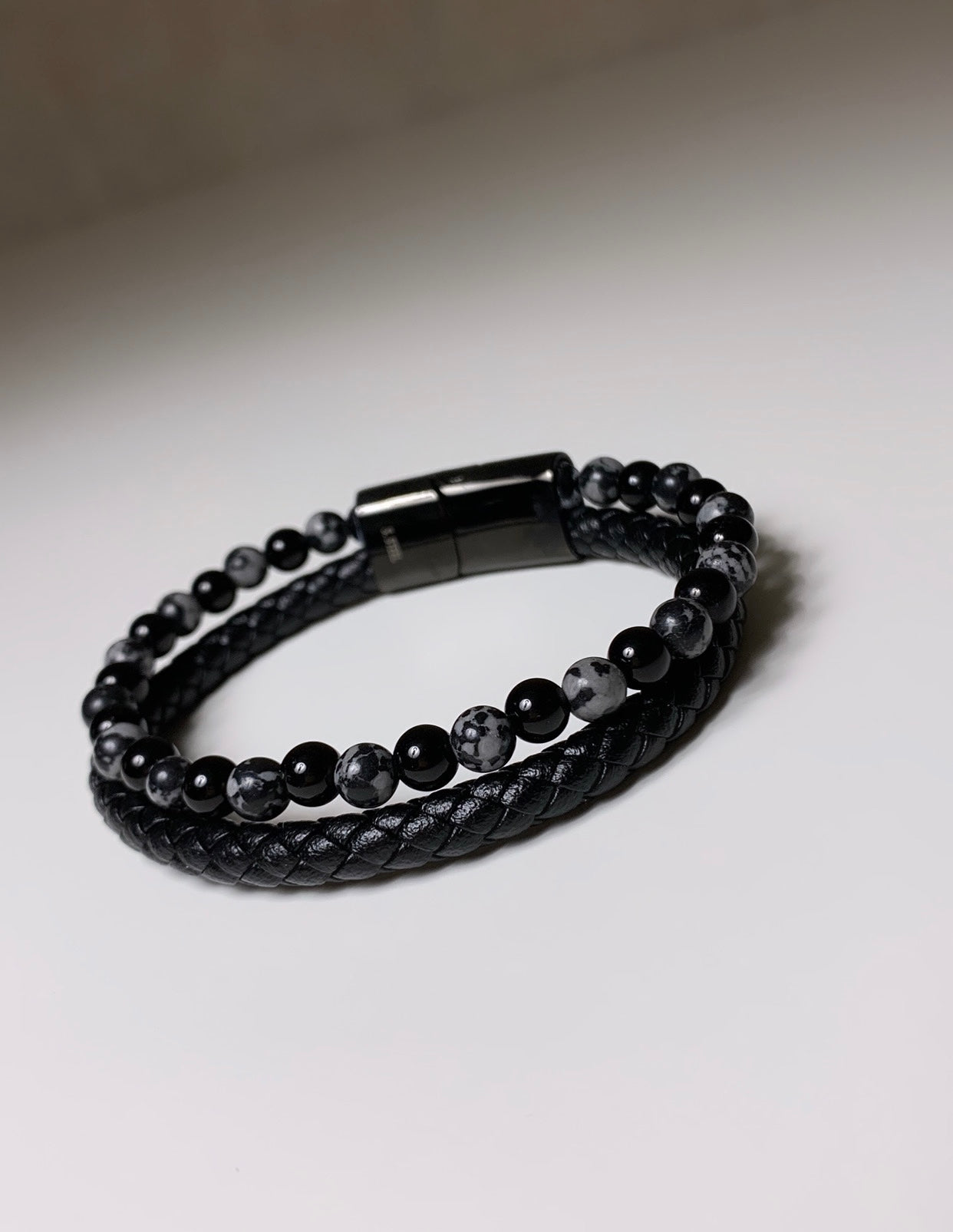 Bracelet Homme en cuir & acier inoxydable