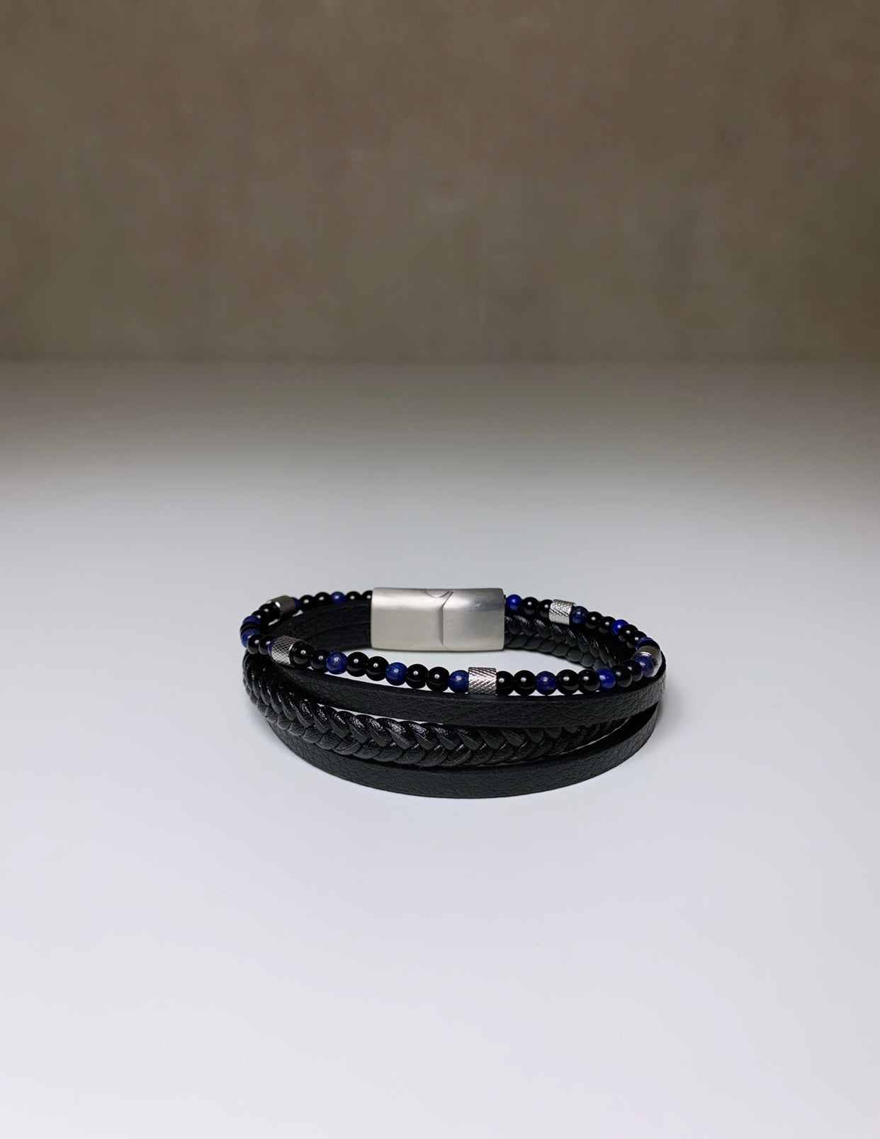 Bracelet Homme en cuir & acier inoxydable