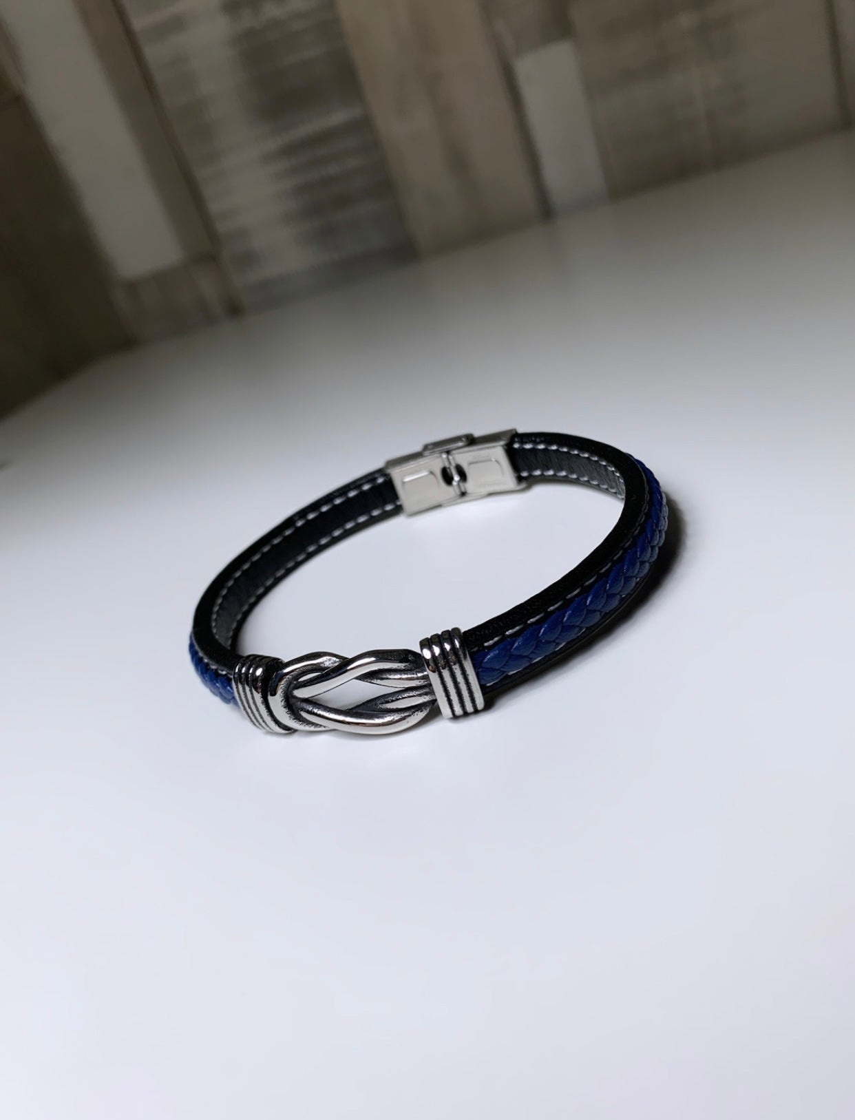 Bracelet homme en cuir & acier inoxydable