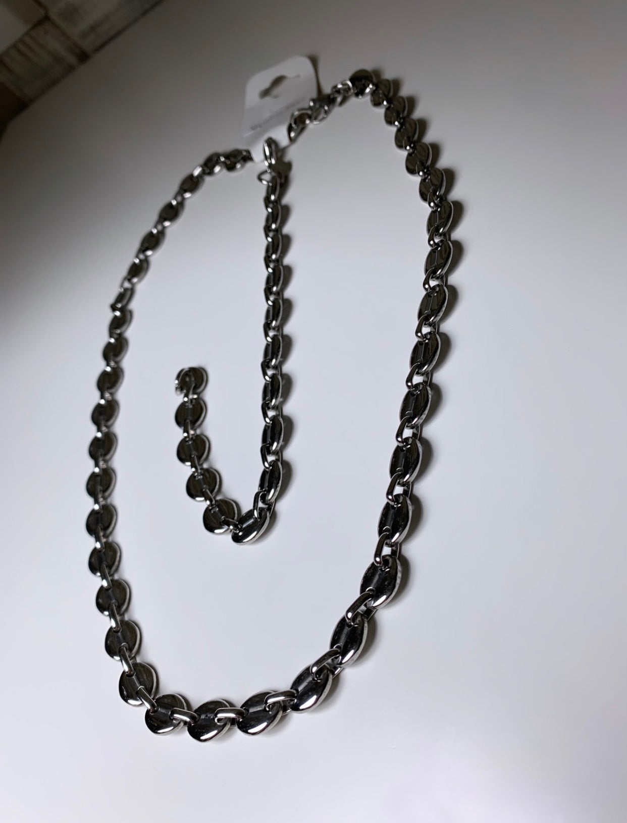 Ensemble collier et gourmette grain de café grosse maille