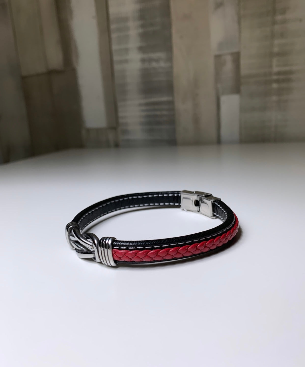 Bracelet homme en cuir & acier inoxydable