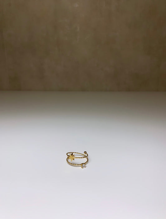 Bague double rangs avec diamant et étoile