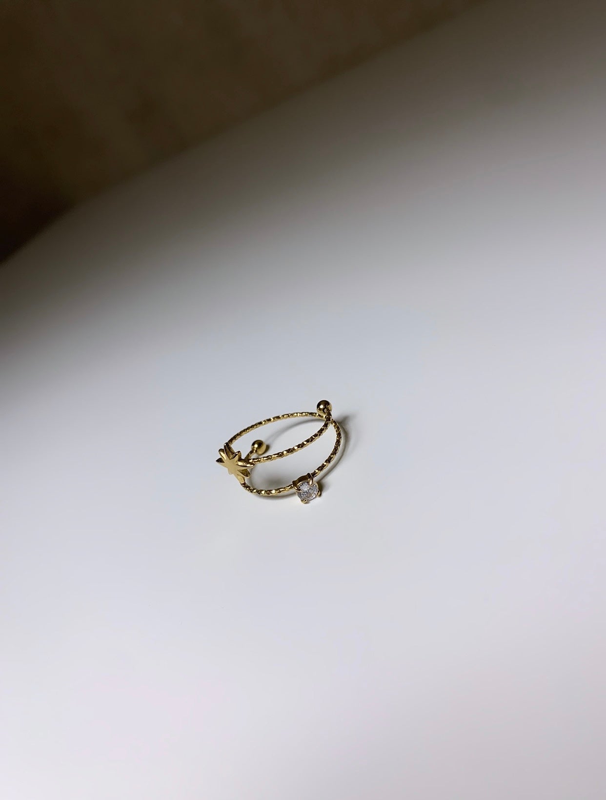 Bague double rangs avec diamant et étoile