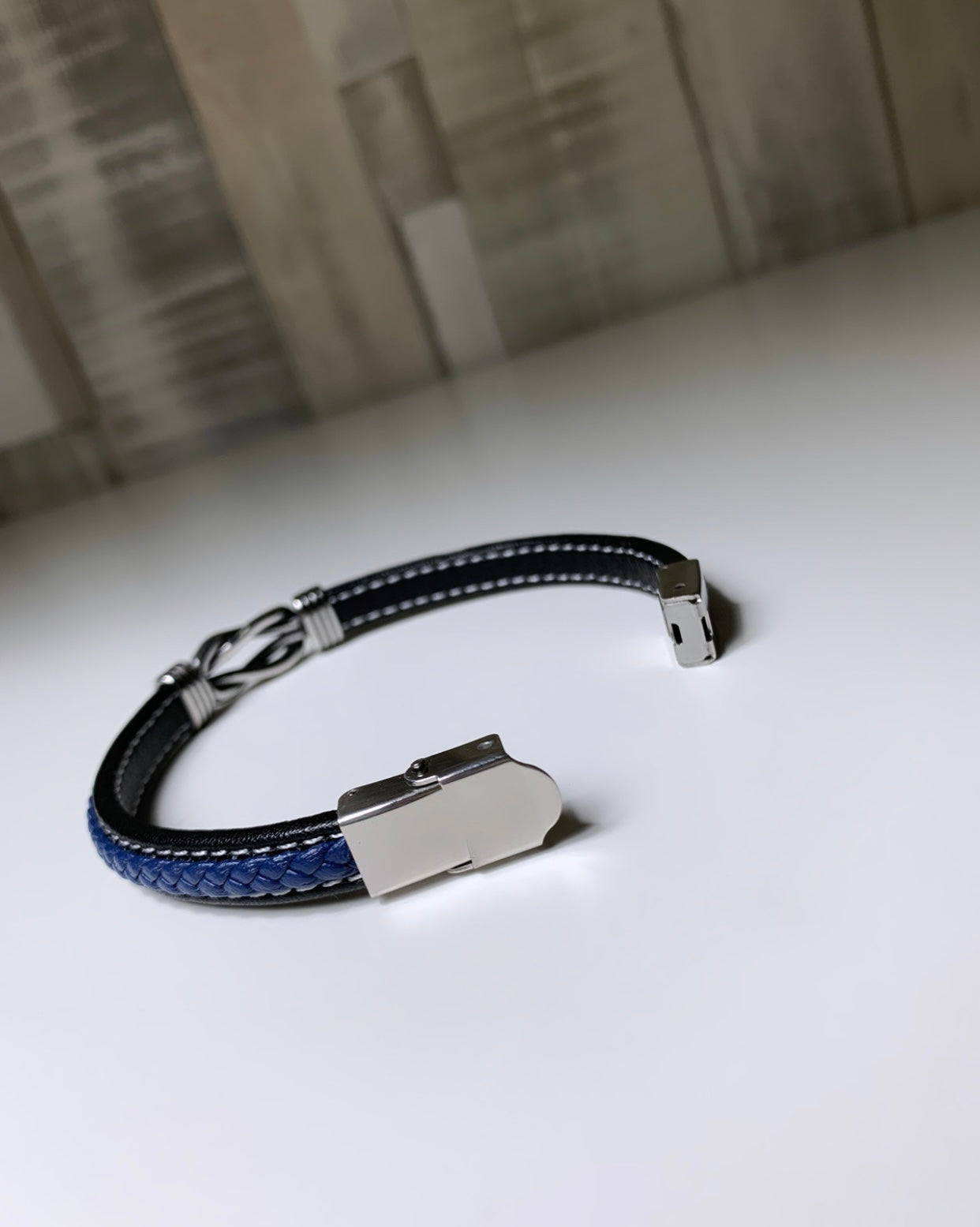 Bracelet homme en cuir & acier inoxydable