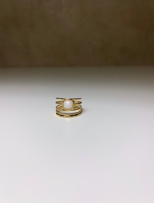 Bague plusieurs rangs avec perle blanche